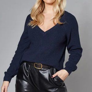 Ann Taylor LOFT V-neck Navy Blue Knitted Pullover Sweater Women's Size Large